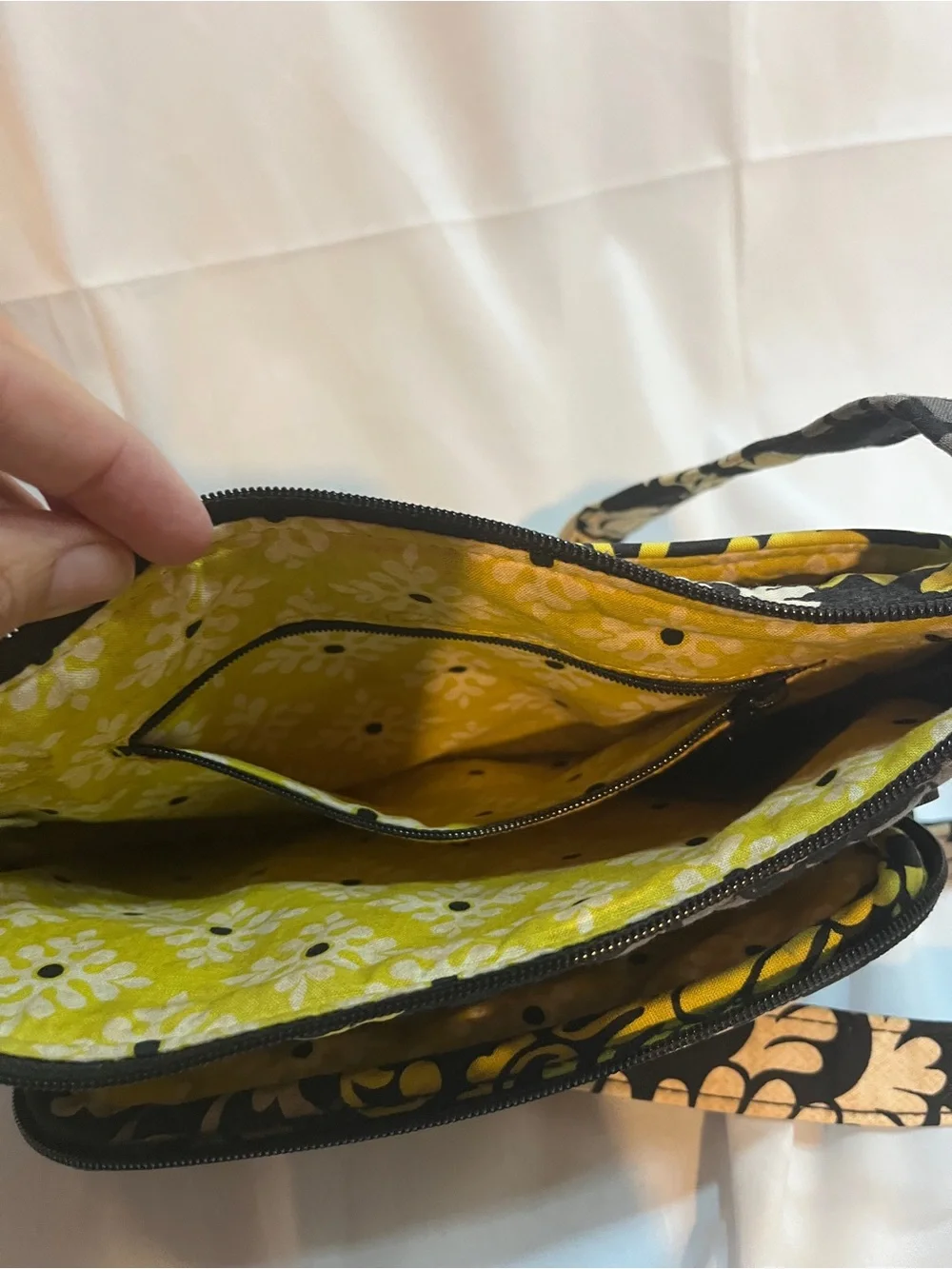 Vera Bradley Black Yellow Cream Quilted Floral Cosmetic Bag